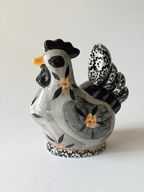 Vtg Temp-tations by Tara Old World Black Chicken Measuring Spoon Holder Set 5pc
